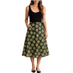 Amanda Smith Green Circle Dot‎ 100% Silk Career A-Line Side Zip Skirt Size 8